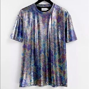 Topman oversized blue/metallic/silver/iridescent tshirt